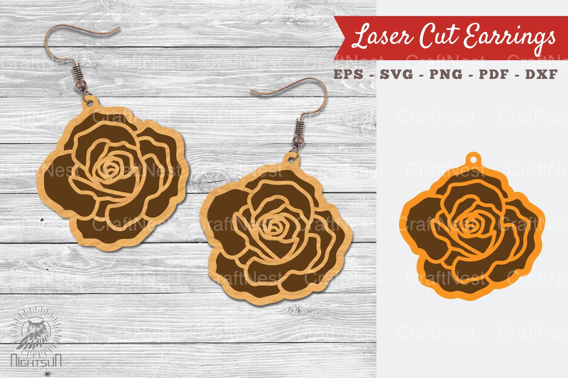 Rose Flower Laser Cut Earrings SVG Bundle - CraftNest - Digital Crafting and Art