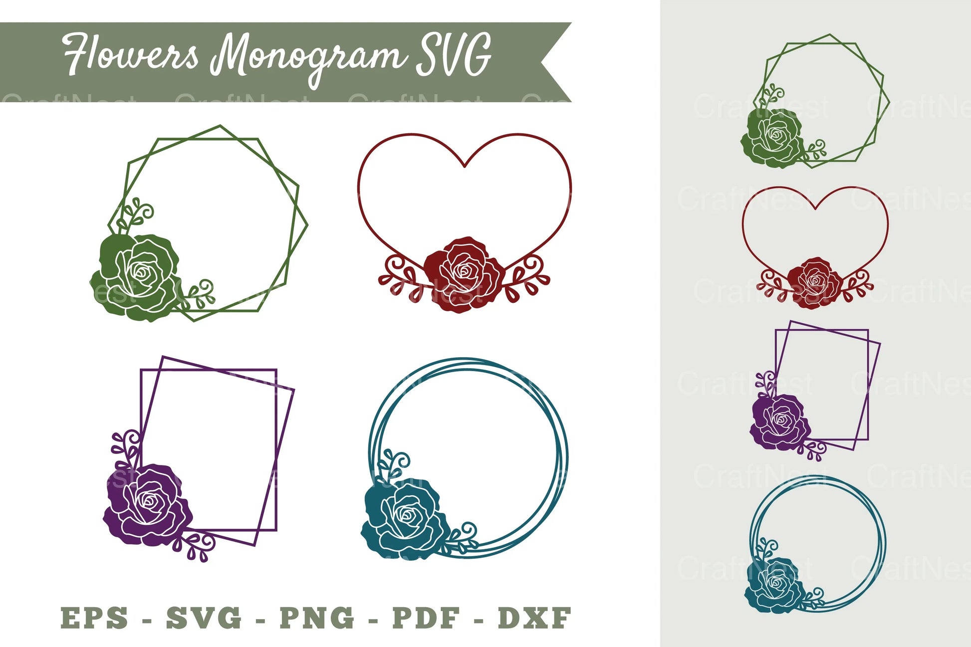 Rose Flower Monogram Clipart Bundle - CraftNest - Digital Crafting and Art