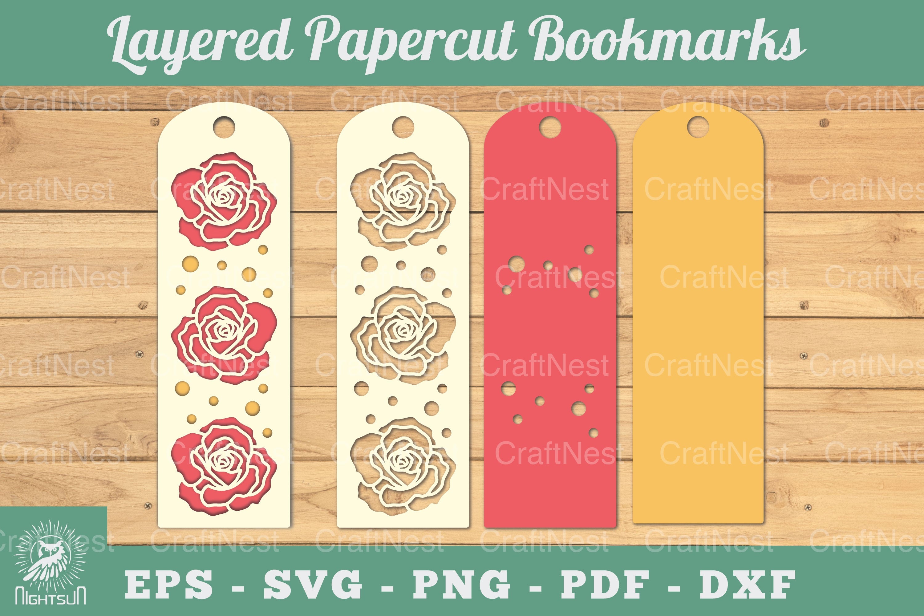 Layered Rose Flowers Papercut Bookmark Clipart Bundle - CraftNest - Digital Crafting and Art