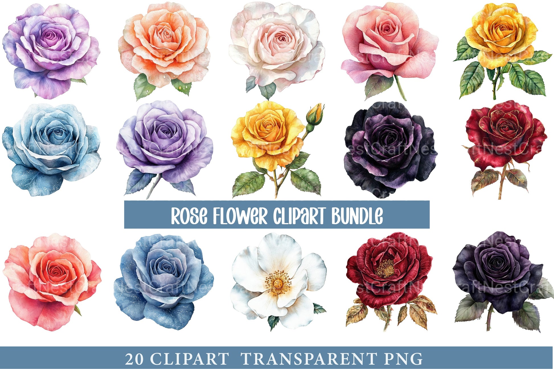 Rose Flower Clipart Bundle - CraftNest - Digital Crafting and Art