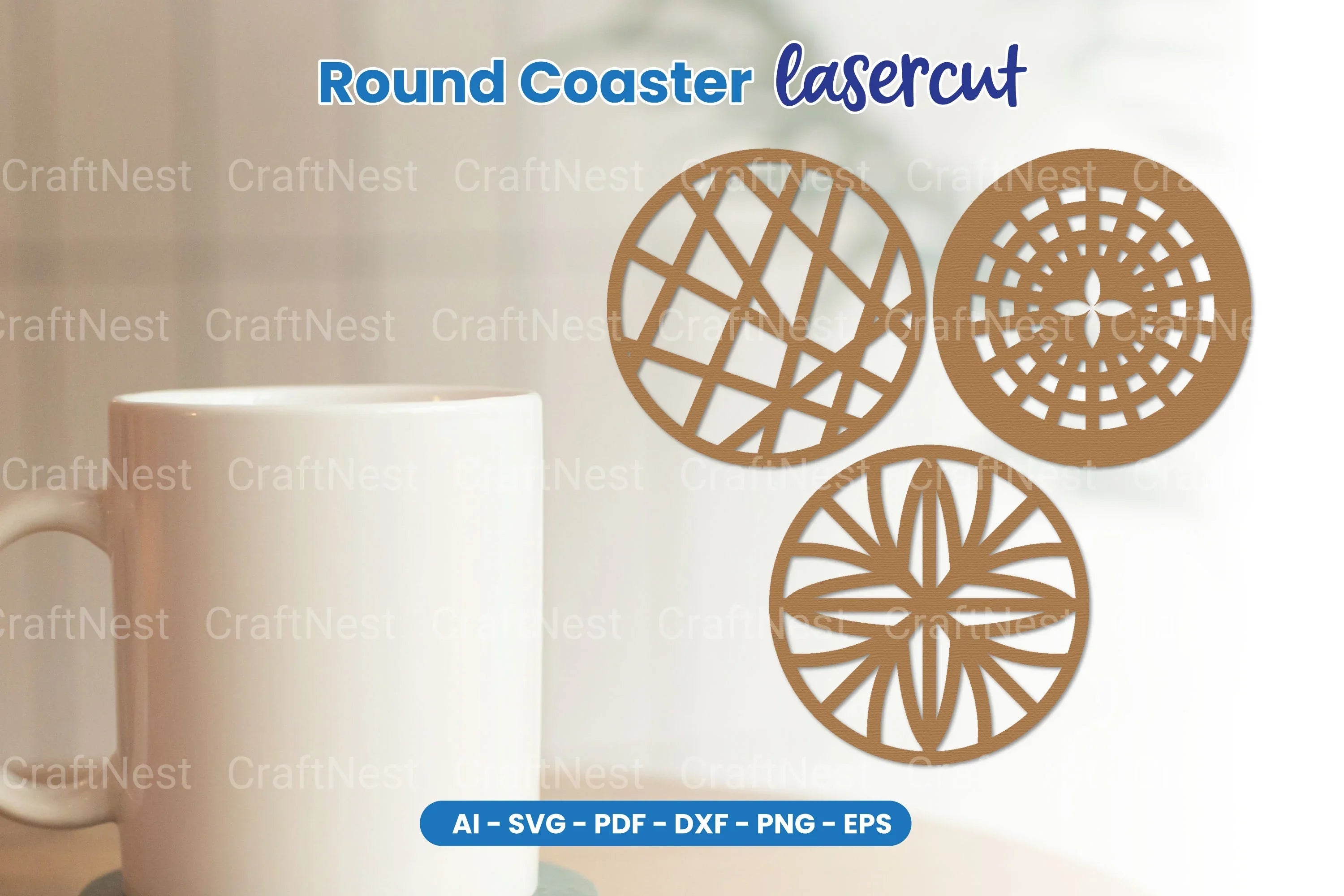 Round Coaster Laser Cut SVG Bundle - CraftNest - Digital Crafting and Art