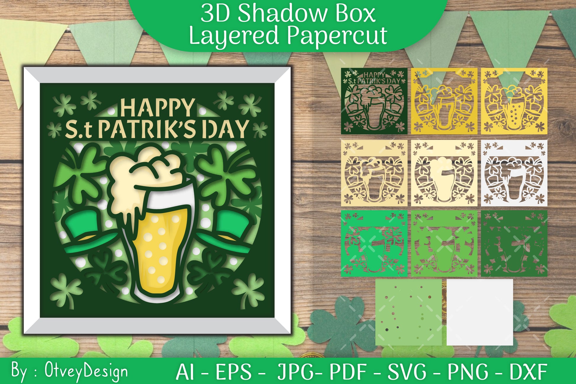 St. Patrick's Day 3D Shadow Box Layered Papercut SVG Bundle 1 - CraftNest - Digital Crafting and Art