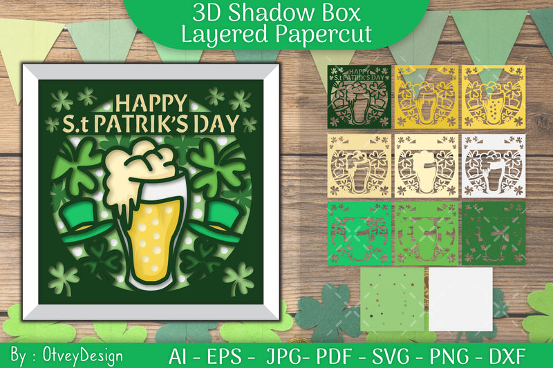 St. Patrick's Day 3D Shadow Box Layered Papercut SVG Bundle 1 - CraftNest - Digital Crafting and Art