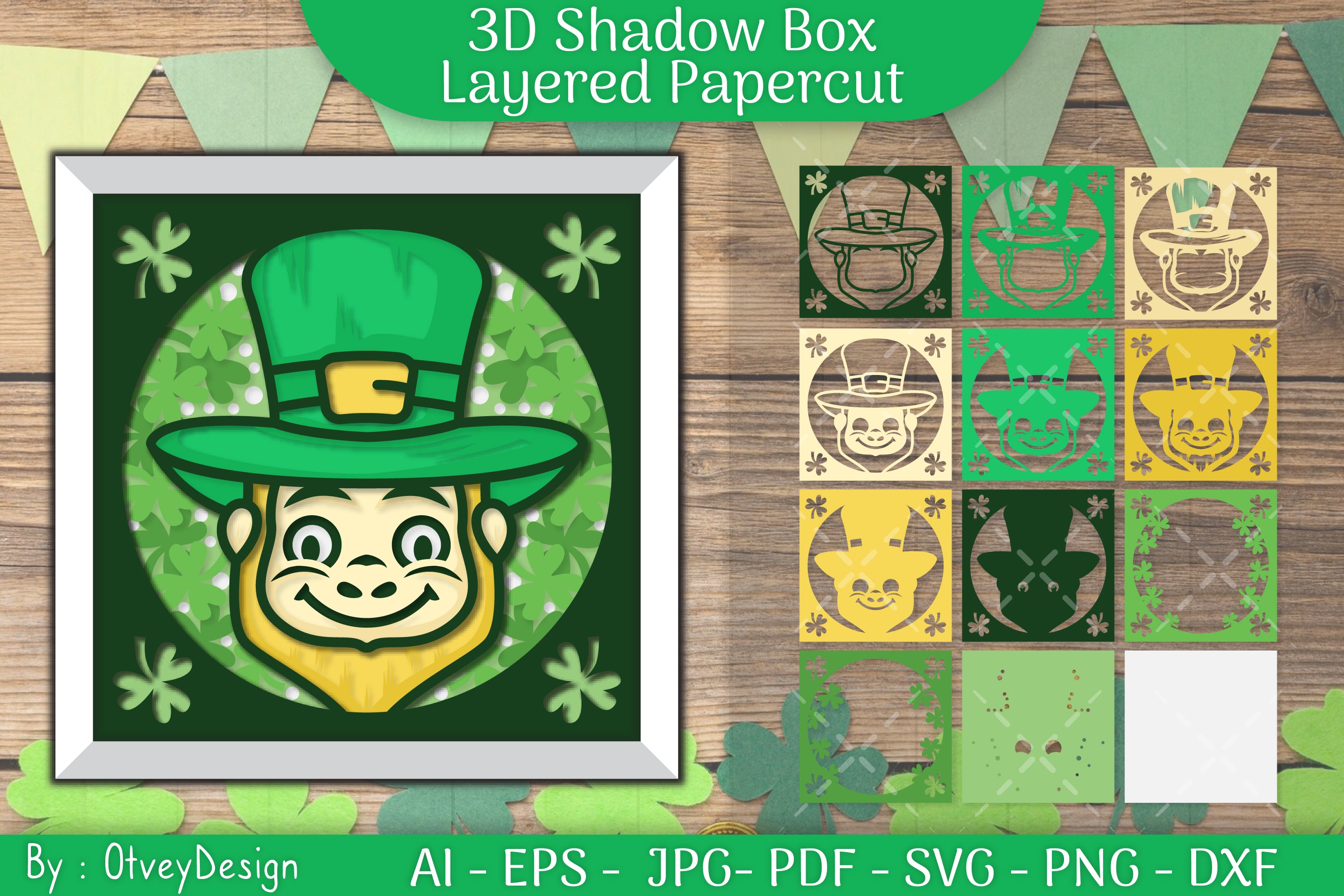 St Patrick's Day 3D Shadow Box Layered Papercut SVG Bundle