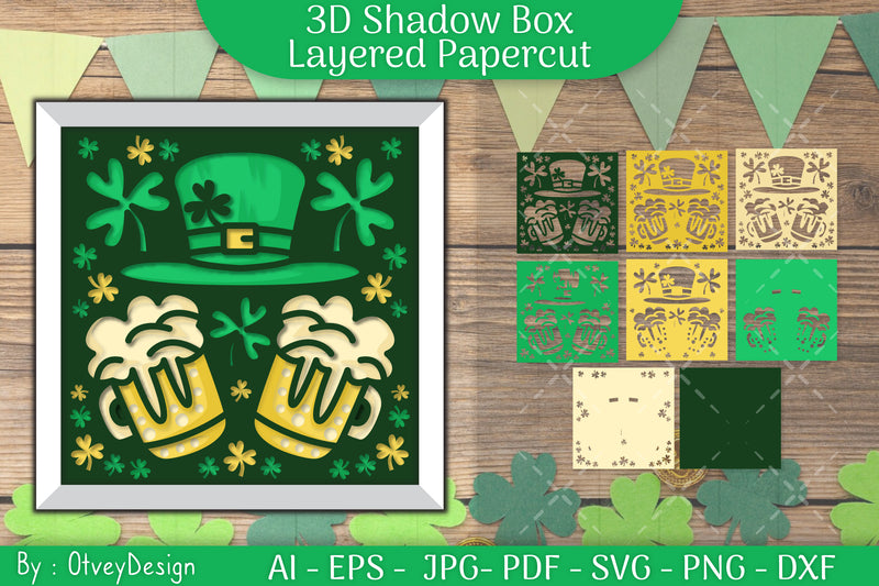 St. Patrick's Day 3D Shadow Box Layered Papercut SVG Bundle 2 - CraftNest - Digital Crafting and Art