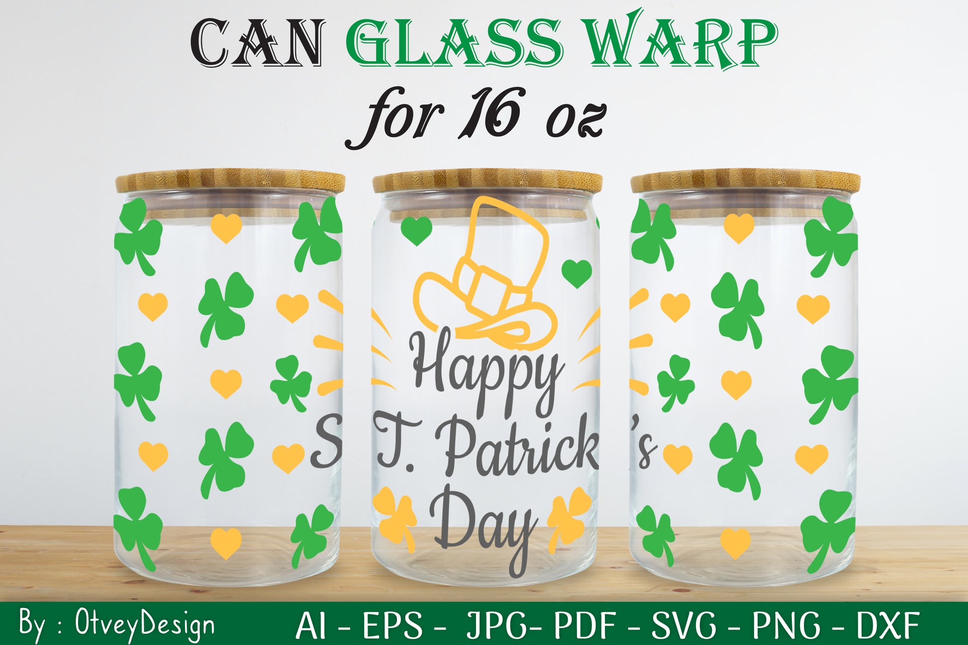 St Patrick's Day 16oz Can Glass Wrap SVG Bundle 13 - CraftNest - Digital Crafting and Art