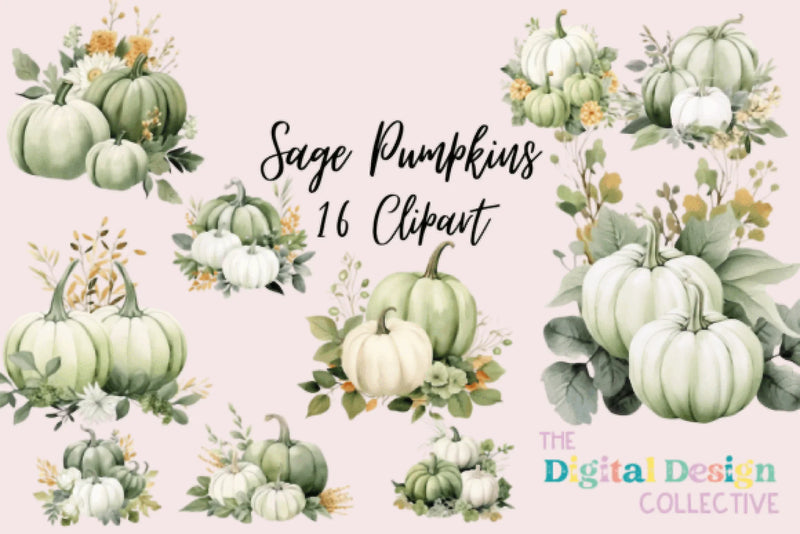 Sage Floral Pumpkin Clipart Bundle - CraftNest - Digital Crafting and Art