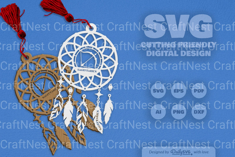 Sagittarius Dream Catcher Laser Cut Clipart Set - CraftNest - Digital Crafting and Art