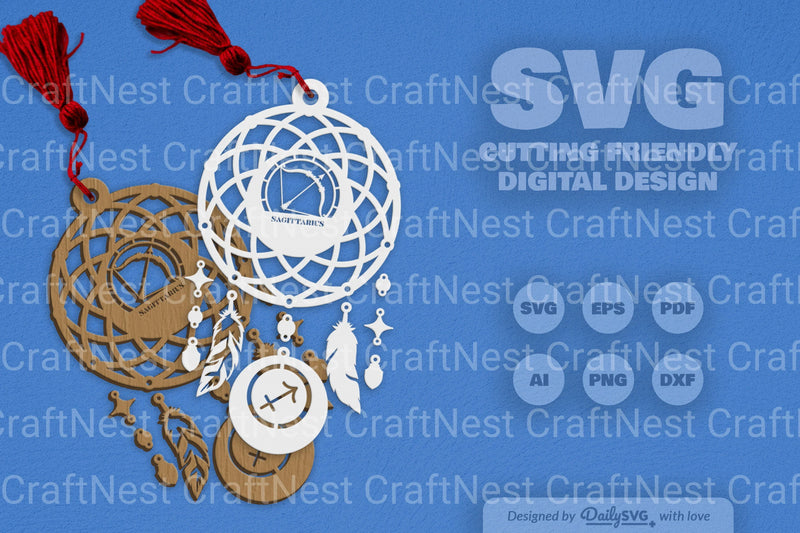 Sagittarius Dream Catcher Laser Cut Clipart Set - CraftNest - Digital Crafting and Art