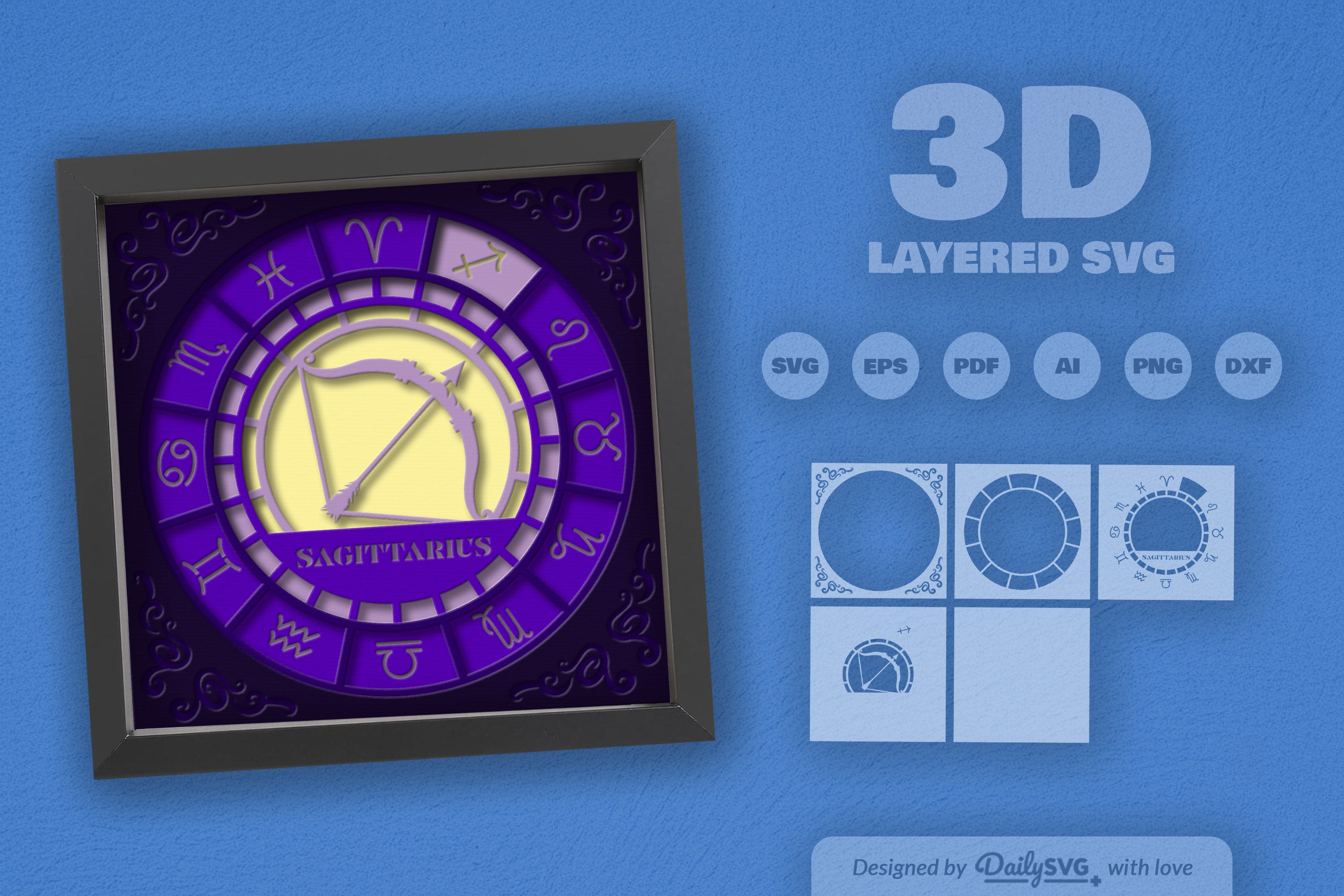Sagittarius Zodiac 3D Shadow Box Papercut SVG Bundle