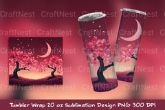 Sakura Crescent Moon Tumbler Wrap - CraftNest - Digital Crafting and Art