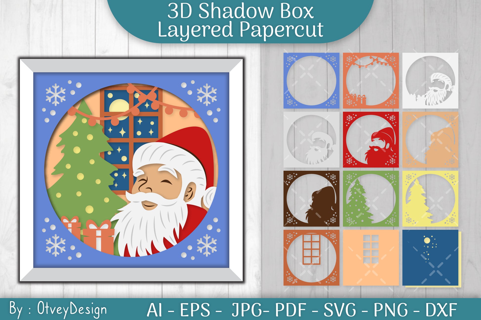 Santa Claus 3D Shadow Box SVG Bundle - CraftNest - Digital Crafting and Art