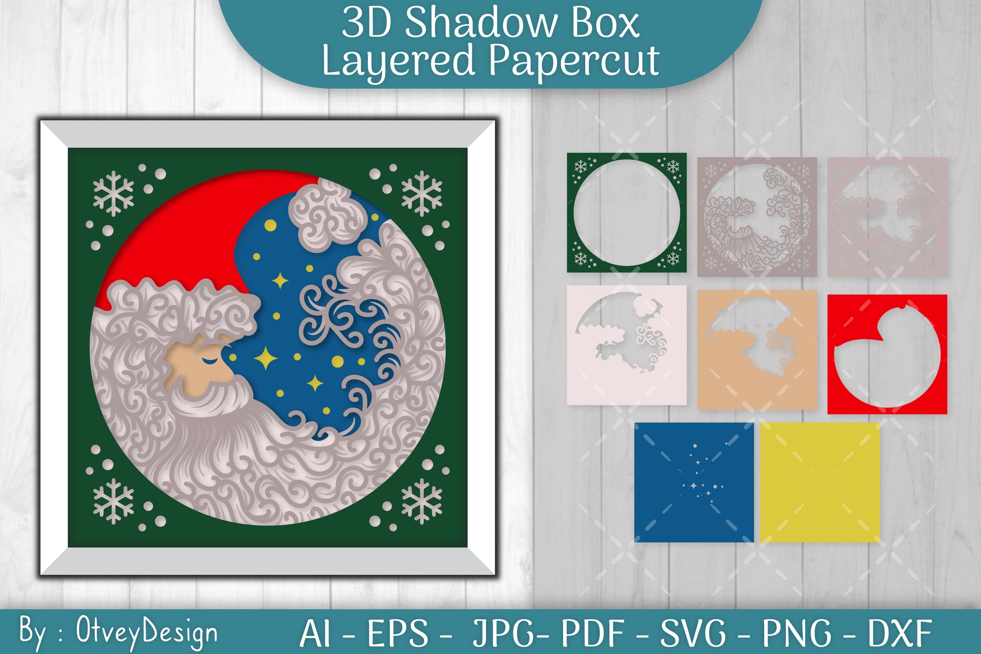 Santa Moon 3D Shadow Box Layered Papercut SVG Bundle - CraftNest - Digital Crafting and Art