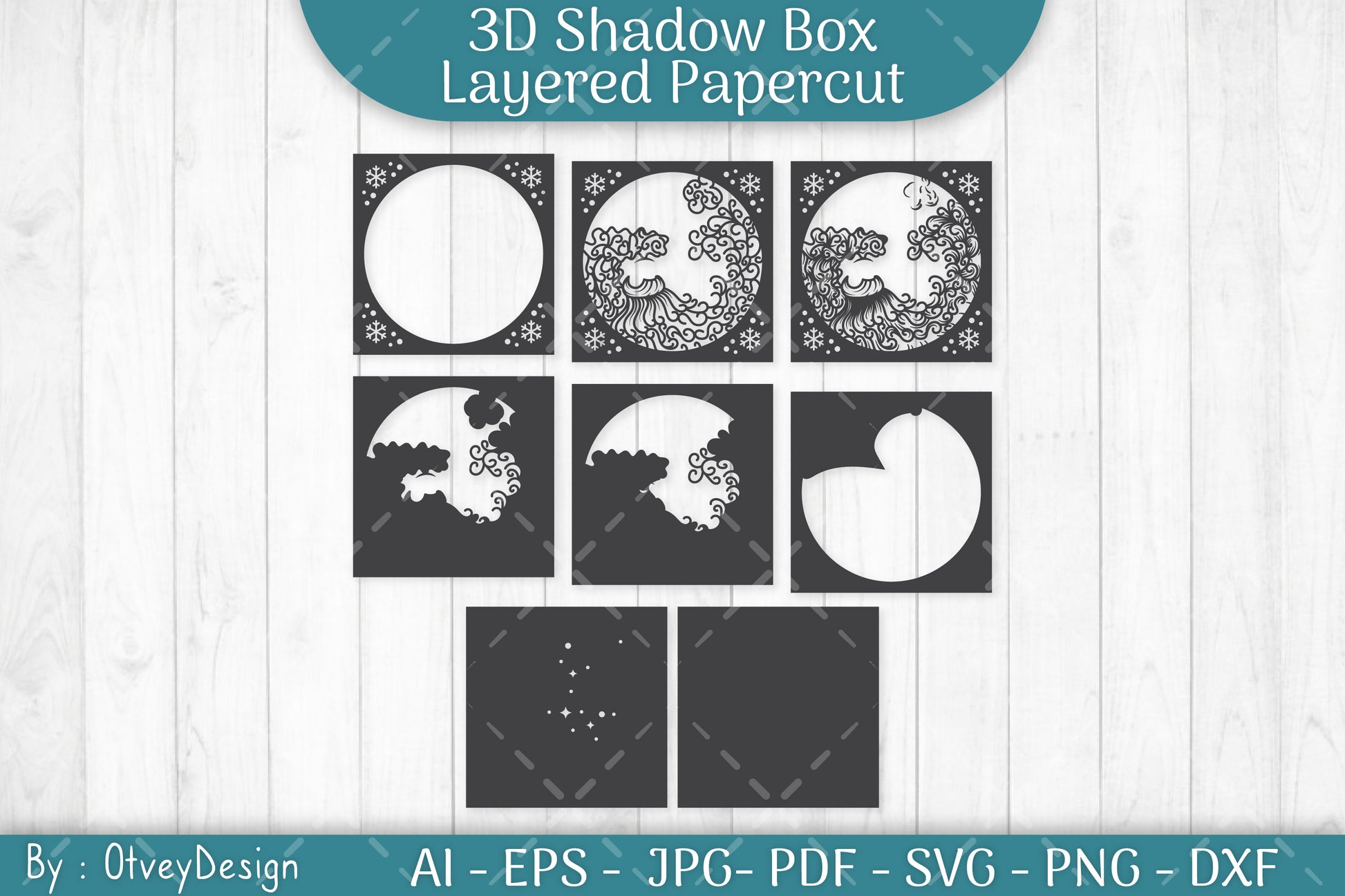 Santa Moon 3D Shadow Box Layered Papercut SVG Bundle - CraftNest - Digital Crafting and Art