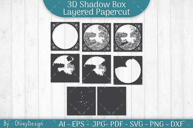 Santa Moon 3D Shadow Box Layered Papercut SVG Bundle - CraftNest - Digital Crafting and Art