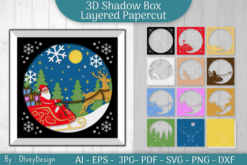 Santa Rides The Train 3D Shadow Box Papercut SVG Bundle - CraftNest - Digital Crafting and Art