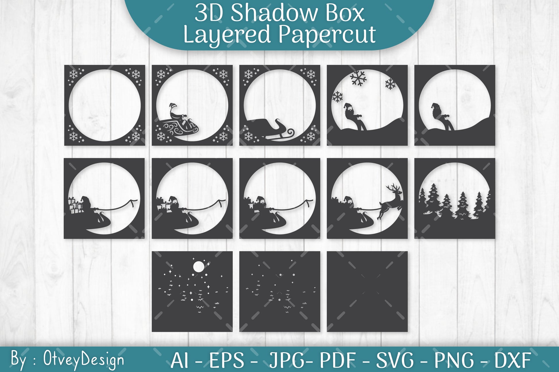 Santa Rides The Train 3D Shadow Box Papercut SVG Bundle - CraftNest - Digital Crafting and Art