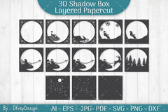 Santa Rides The Train 3D Shadow Box Papercut SVG Bundle - CraftNest - Digital Crafting and Art