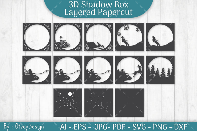 Santa Rides The Train 3D Shadow Box Papercut SVG Bundle - CraftNest - Digital Crafting and Art