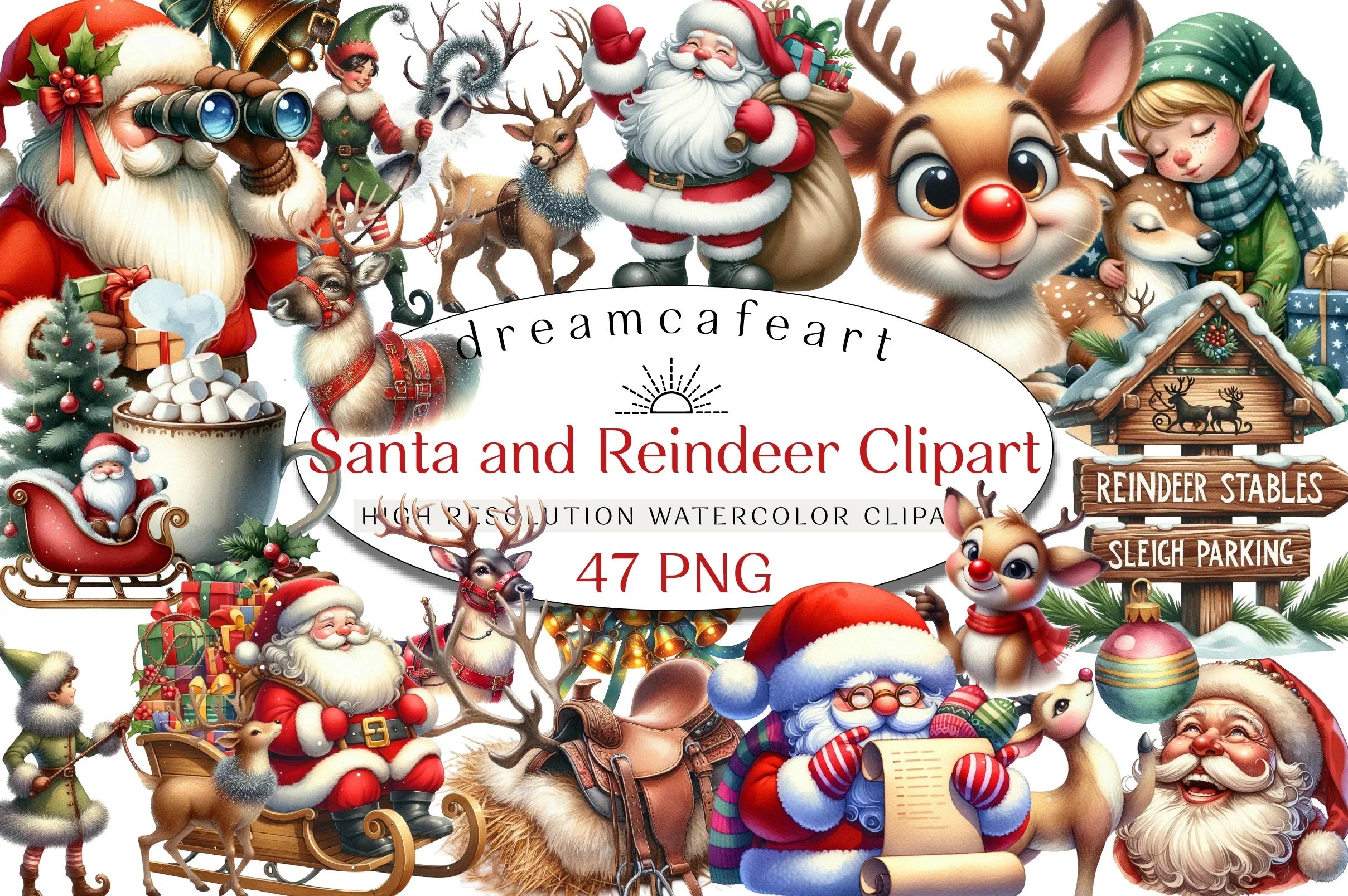 Santa Claus & Reindeer Clipart Bundle - CraftNest - Digital Crafting and Art