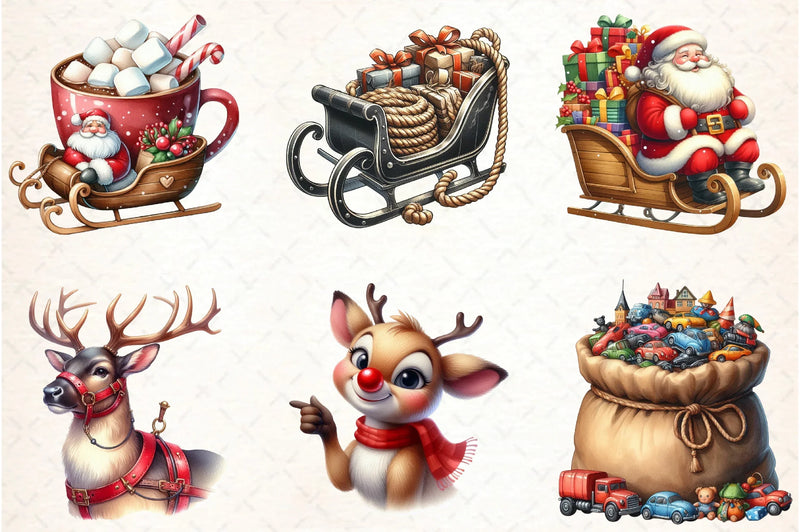 Santa Claus & Reindeer Clipart Bundle - CraftNest - Digital Crafting and Art
