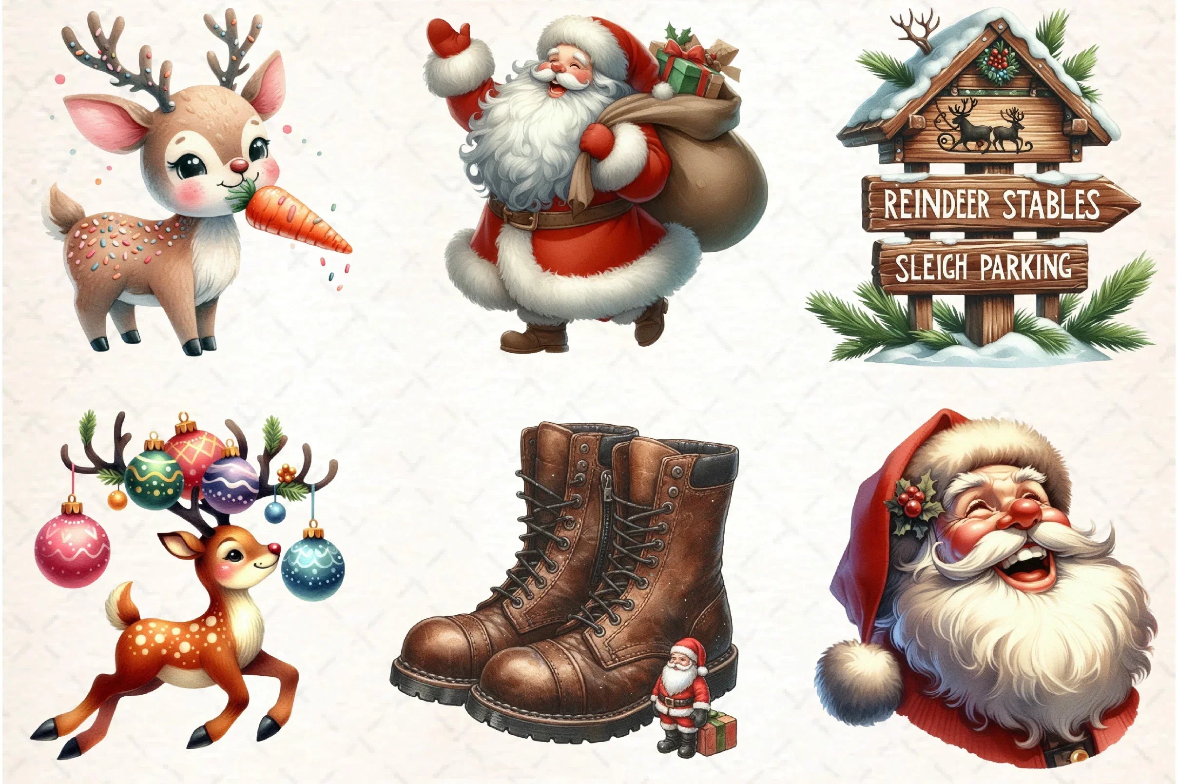 Santa Claus & Reindeer Clipart Bundle - CraftNest - Digital Crafting and Art