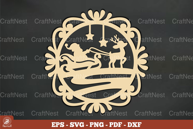Vintage Santa Sleigh and Deer Ornament Clipart Bundle - CraftNest - Digital Crafting and Art