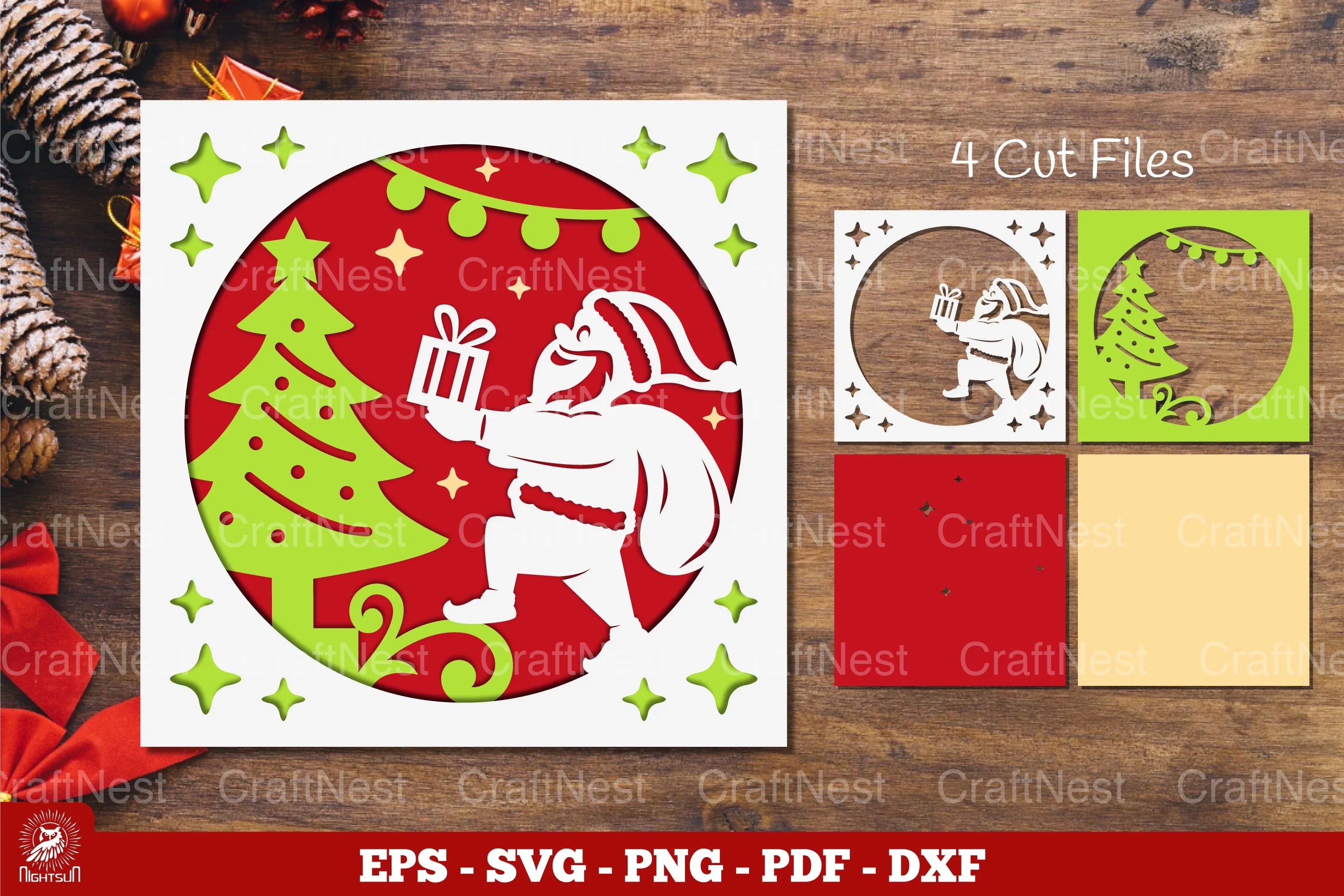Santa and Gift Box Layered Papercut Clipart Bundle - CraftNest - Digital Crafting and Art