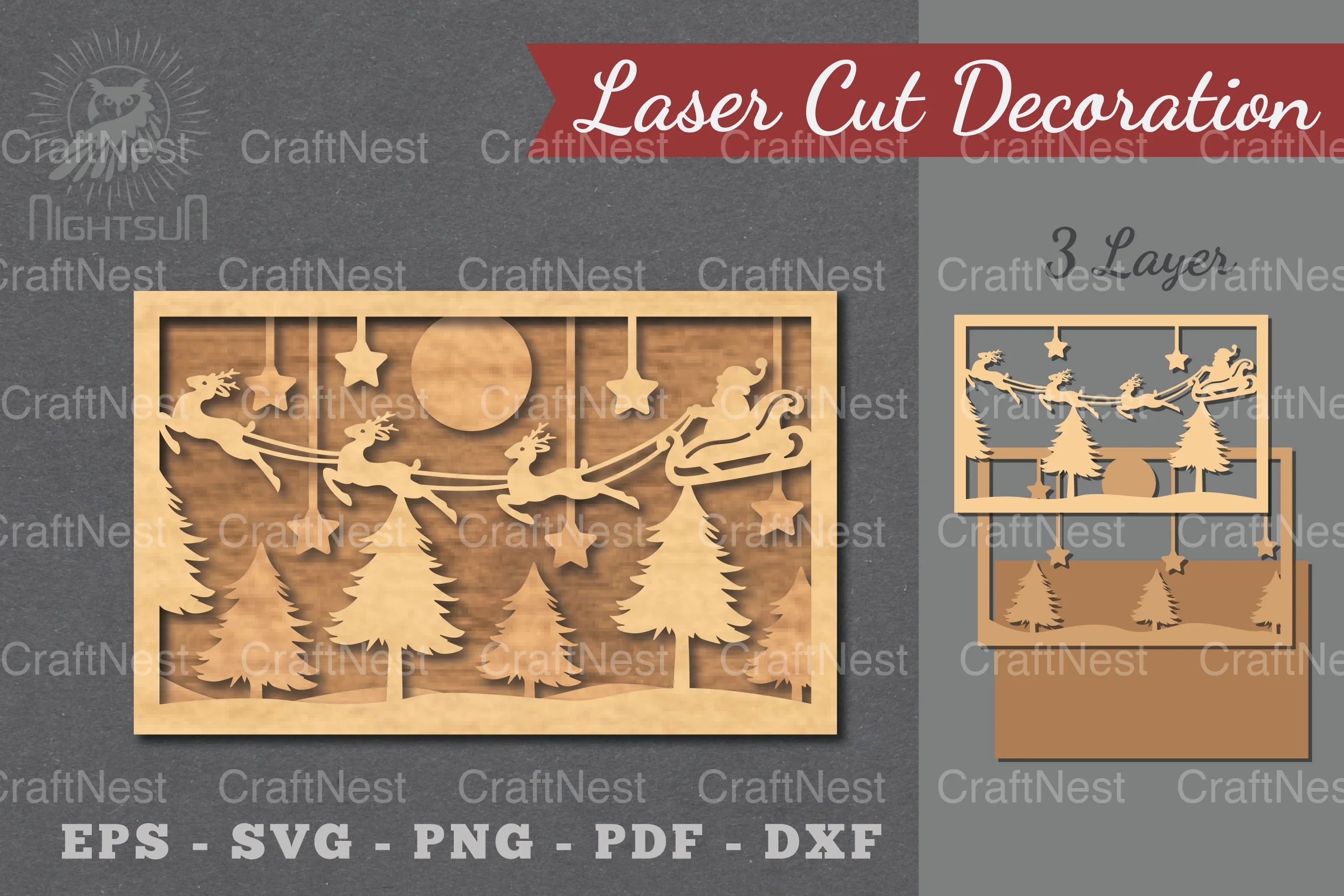 Santa and Sleigh Scene Laser Cut Home Decor Clipart Bundle - CraftNest - Digital Crafting and Art