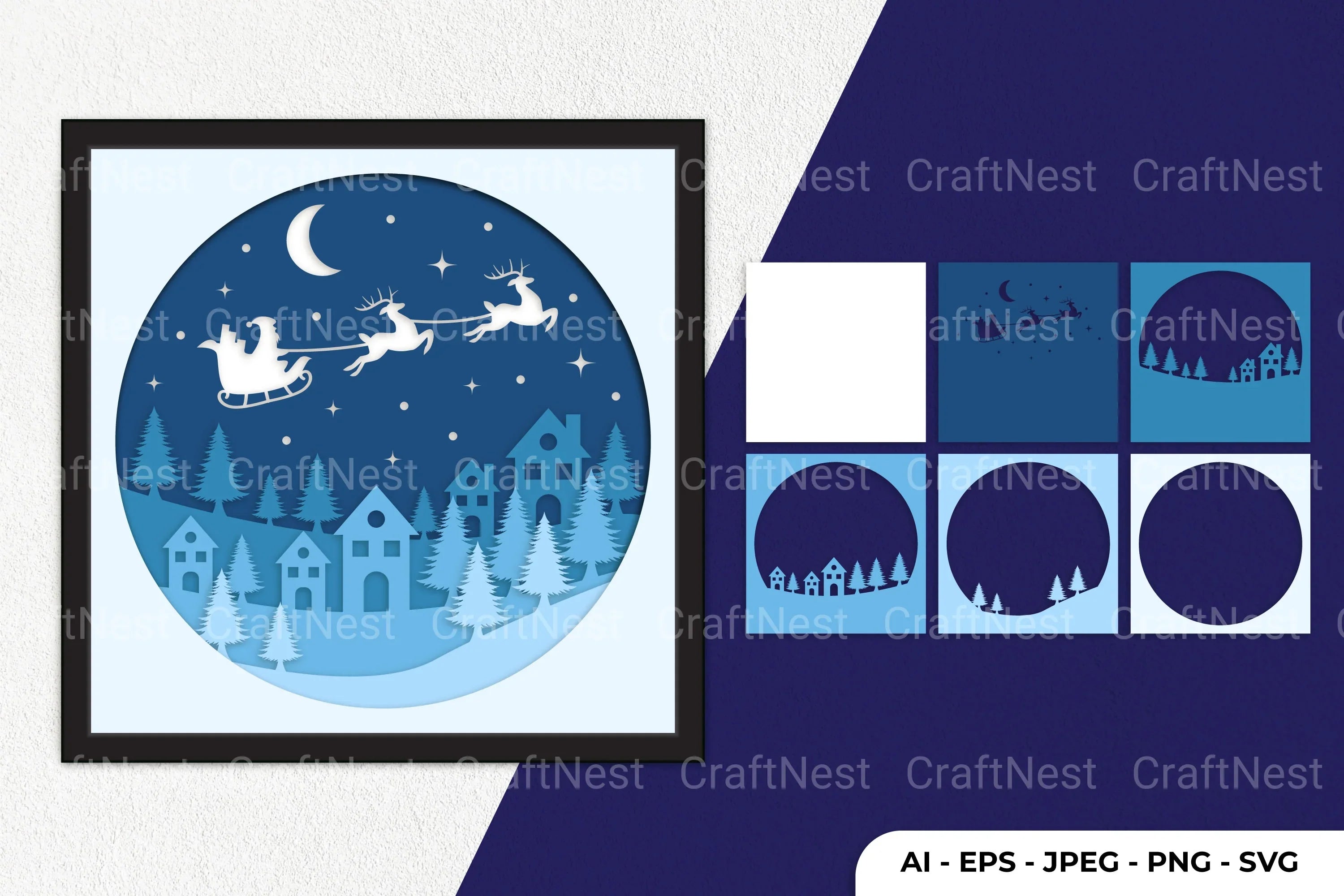Santa in Christmas Night Papercut SVG Bundle - CraftNest - Digital Crafting and Art