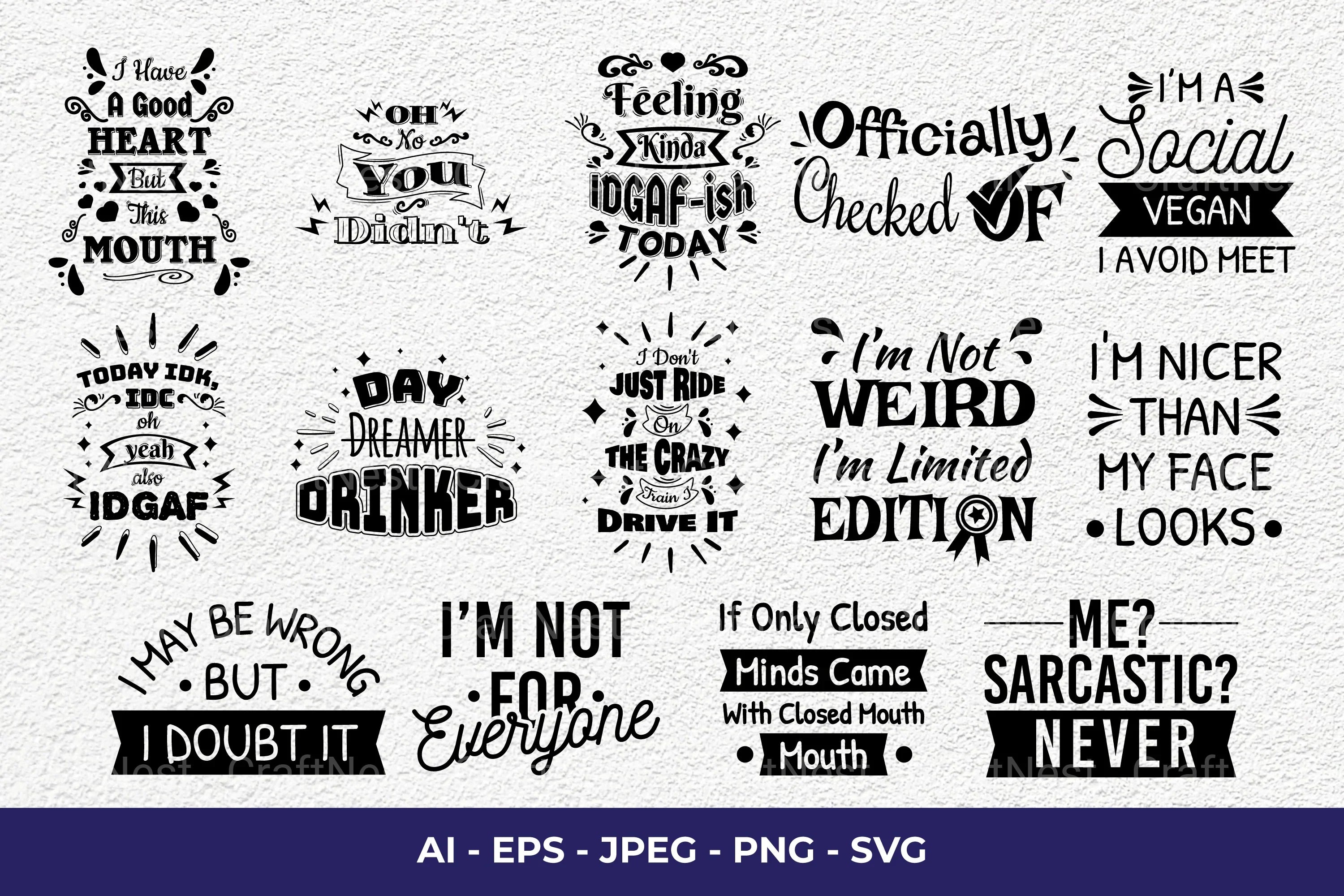 Sarcastic SVG Bundle - CraftNest - Digital Crafting and Art