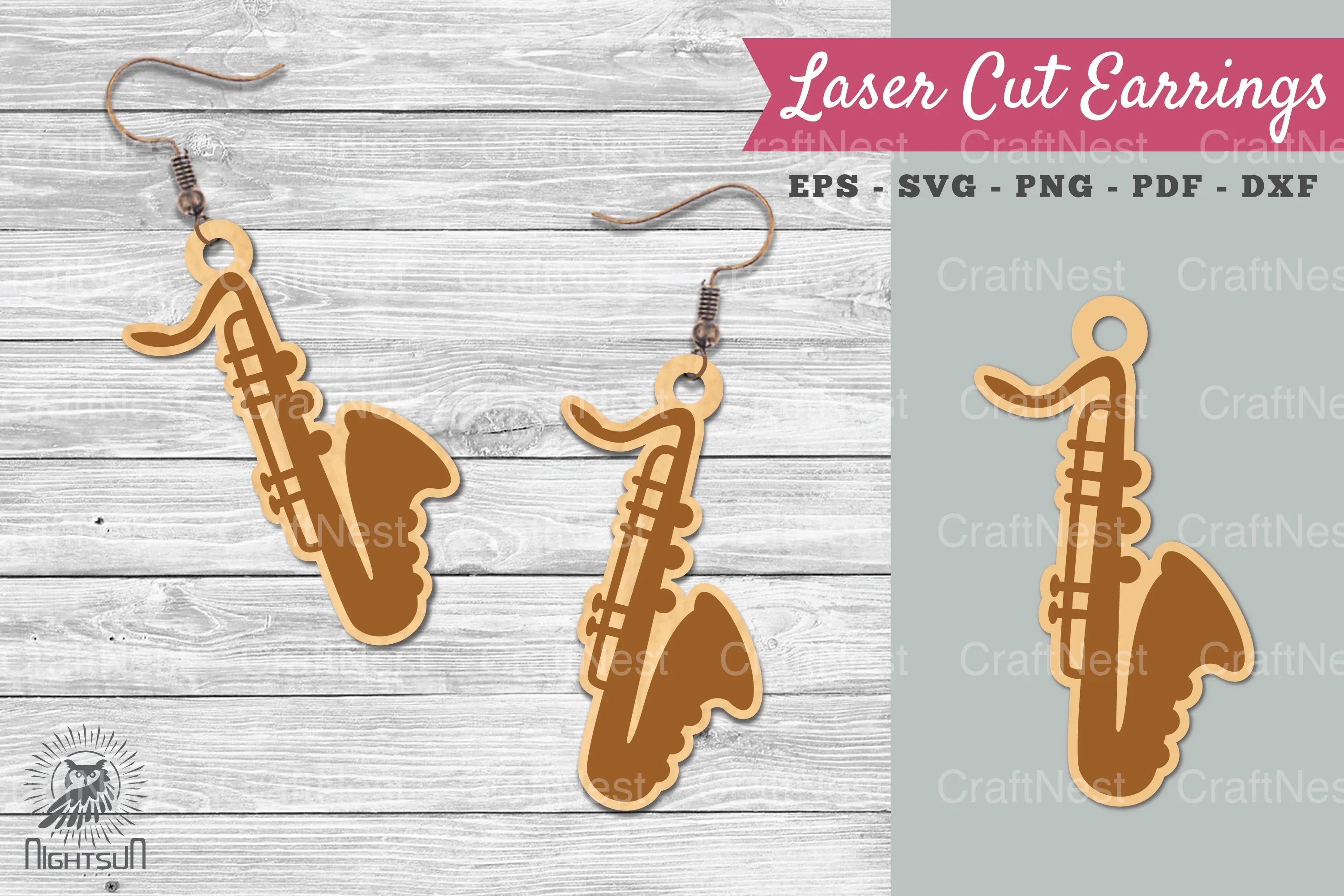 Saxophone Laser Cut Earrings SVG Design Bundle - CraftNest - Digital Crafting and Art