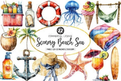 Scenic Beach Sea Summer Clipart Bundle - CraftNest - Digital Crafting and Art