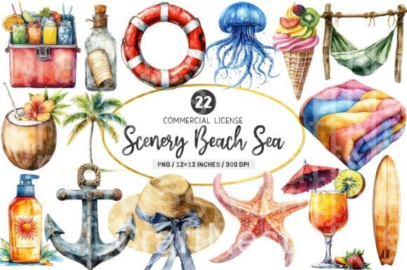 Scenic Beach Sea Summer Clipart Bundle - CraftNest - Digital Crafting and Art