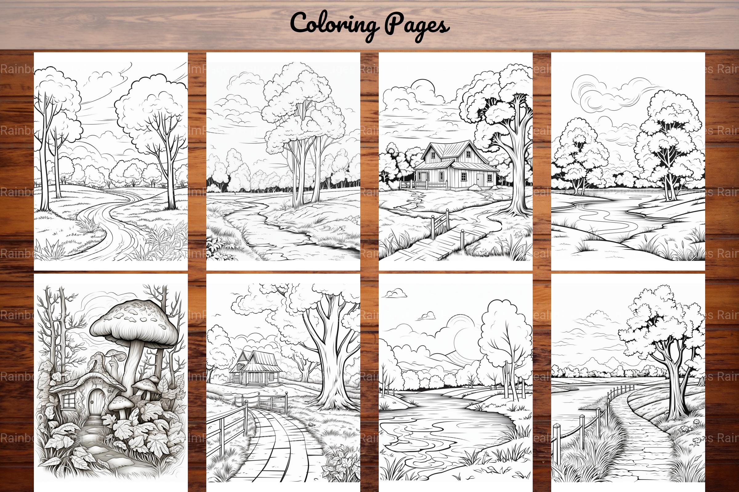 Autumn Scenery Adult Coloring Pages - CraftNest - Digital Crafting and Art