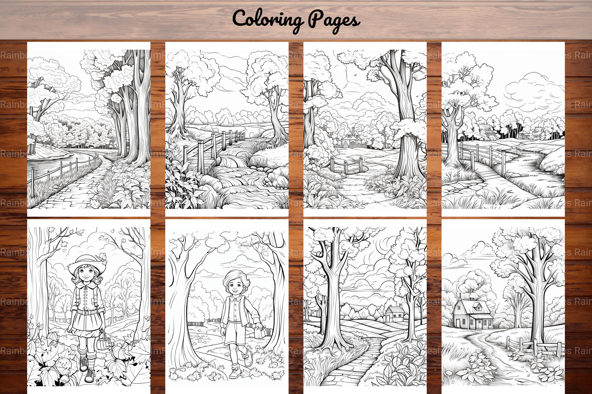 Autumn Scenery Adult Coloring Pages - CraftNest - Digital Crafting and Art
