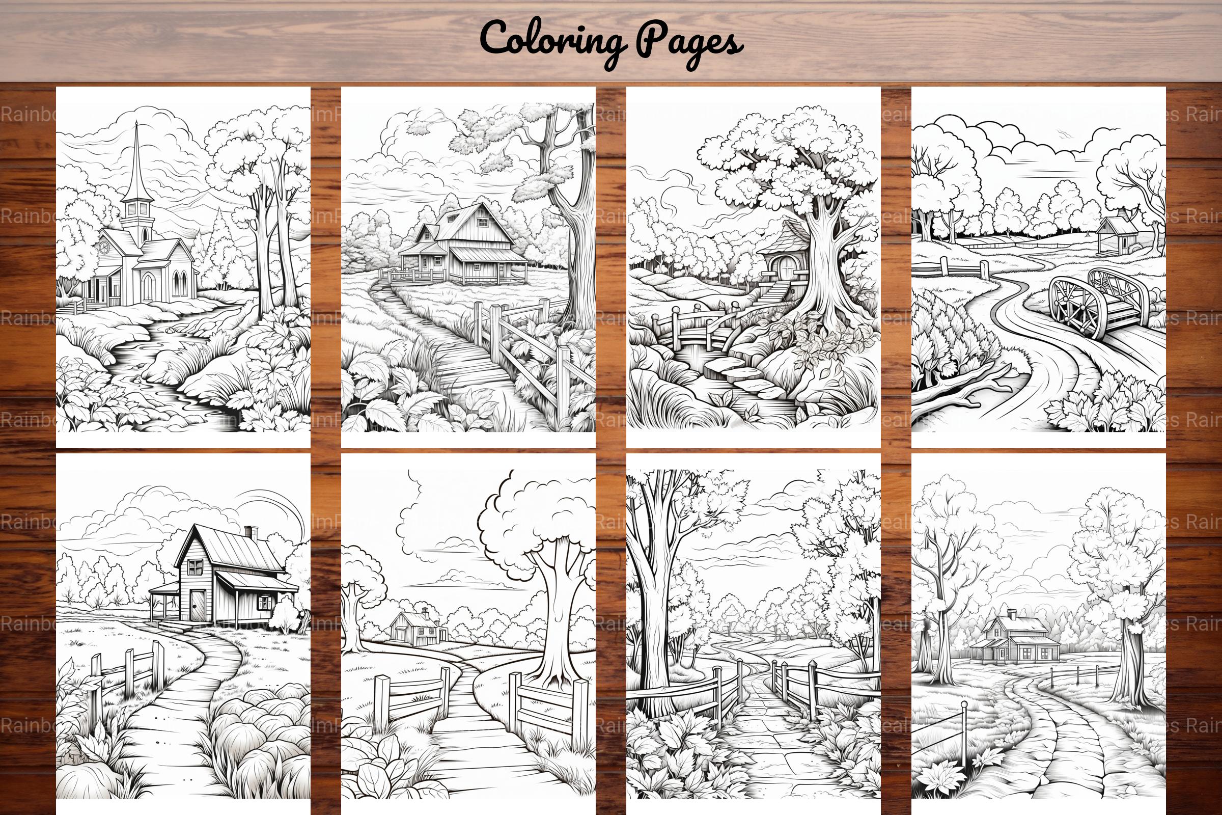 Autumn Scenery Adult Coloring Pages - CraftNest - Digital Crafting and Art