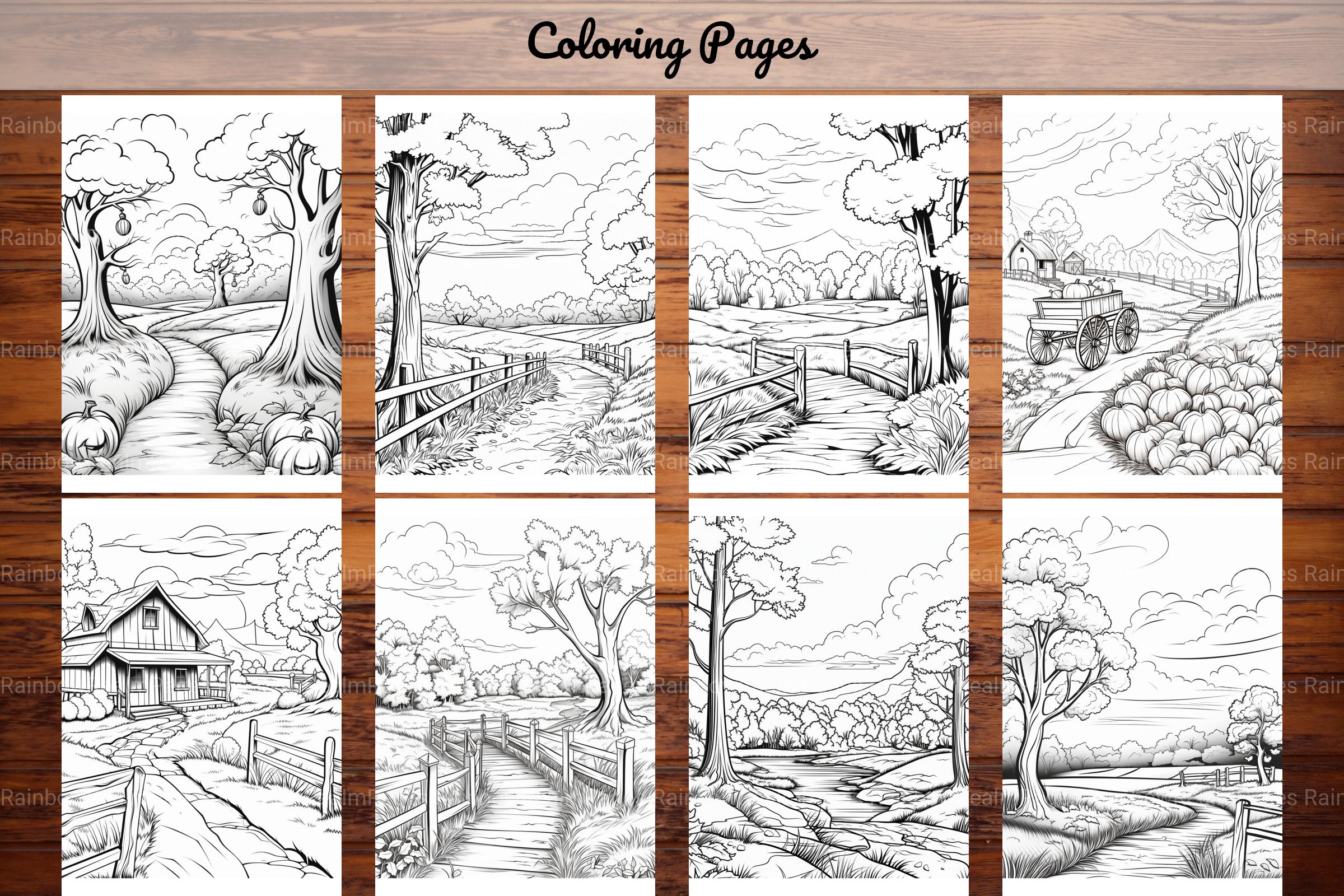 Autumn Scenery Adult Coloring Pages - CraftNest - Digital Crafting and Art