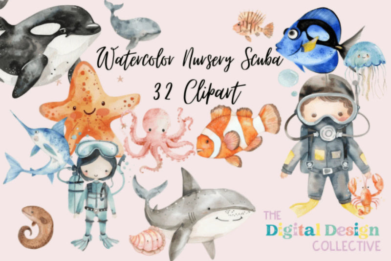 Scuba Diver Nursery Clipart Bundle - CraftNest - Digital Crafting and Art