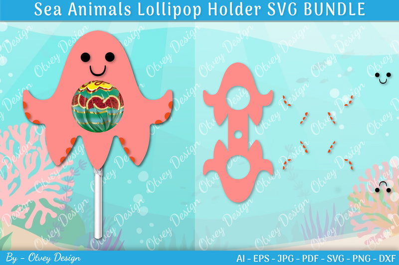 Sea Animal Lollipop Holder SVG Bundle 3 - CraftNest - Digital Crafting and Art