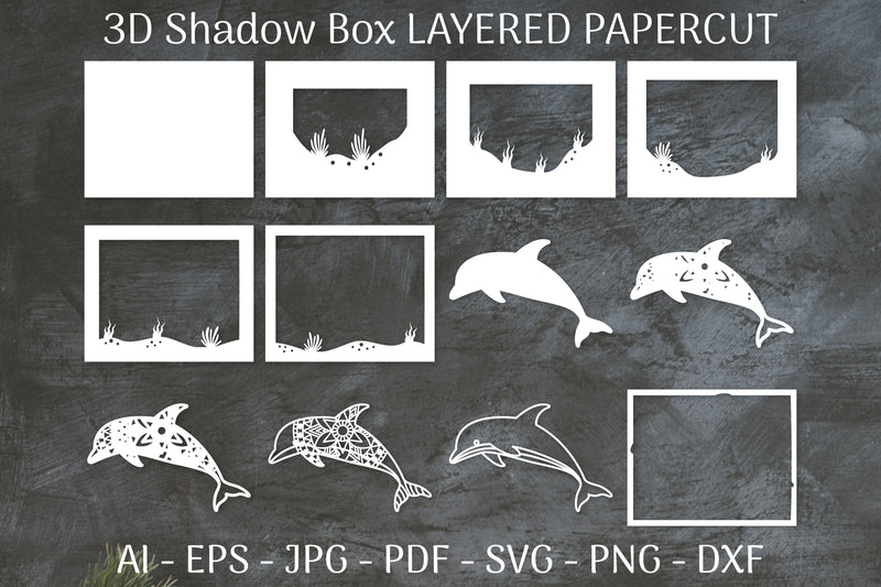 Sea Dolphin Mandala 3D Shadow Box Papercut SVG Bundle - CraftNest - Digital Crafting and Art