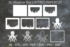 Sea Octopus Mandala 3D Shadow Box Papercut SVG Bundle - CraftNest - Digital Crafting and Art