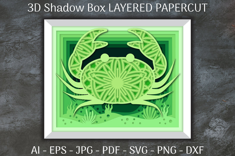 Sea Crab Mandala 3D Shadow Box Papercut SVG Bundle - CraftNest - Digital Crafting and Art
