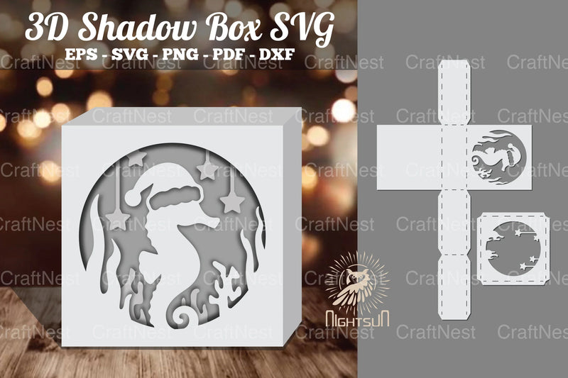 Sea Horse Papercut Shadow Box Design Bundle - CraftNest - Digital Crafting and Art