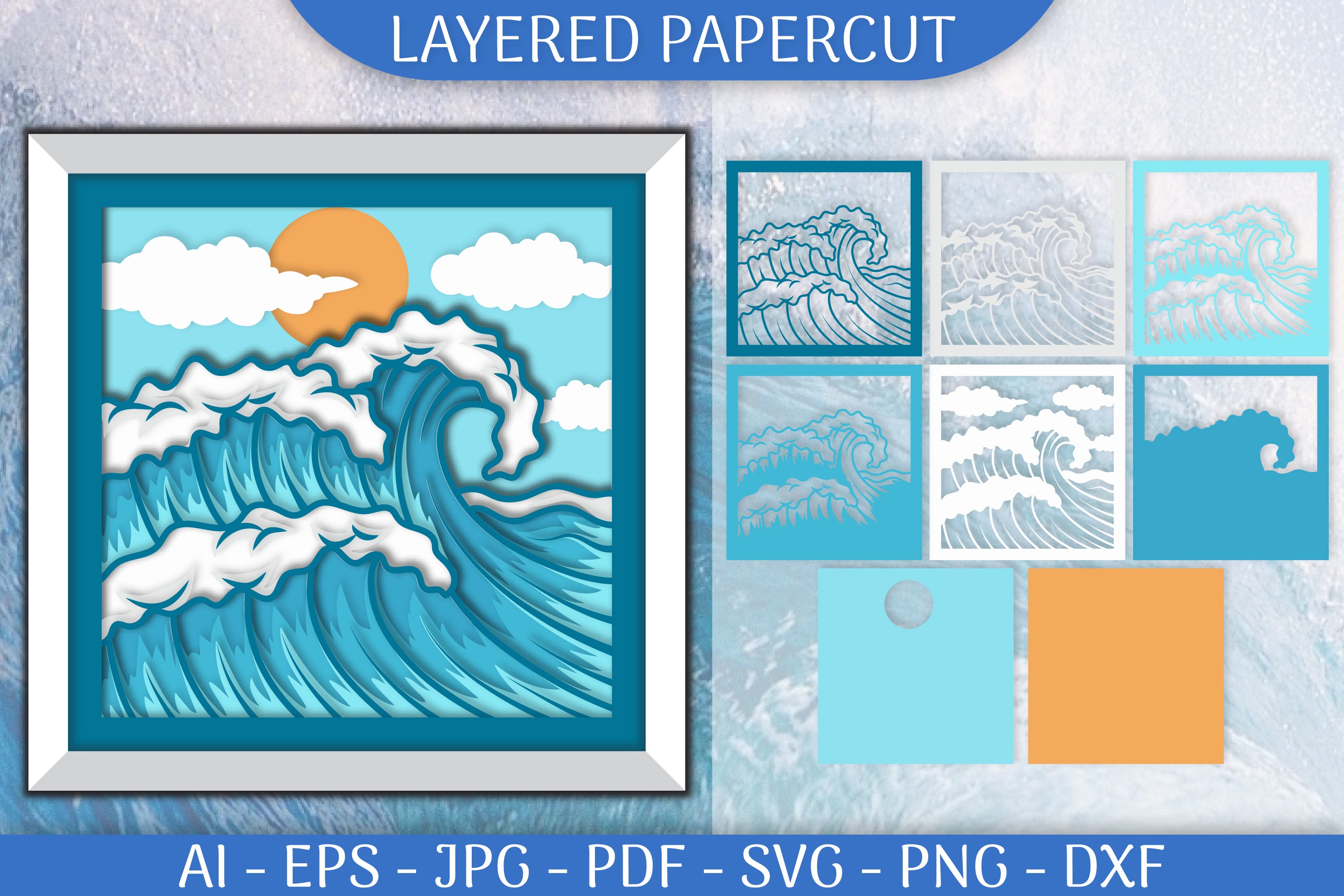 Sea Wave 3D Shadowbox Layered Paper Cut SVG Bundle