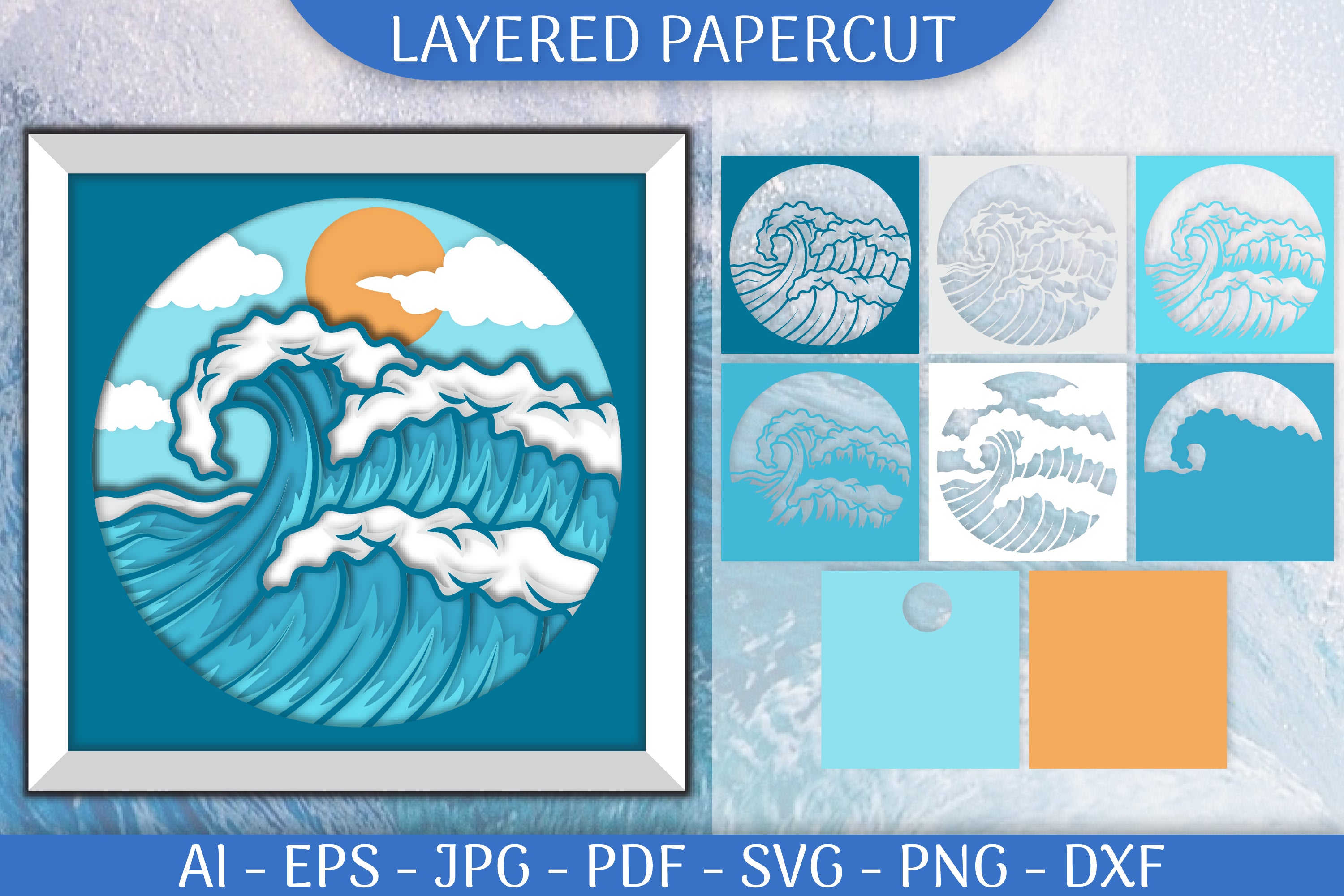Sea Wave 3D Shadowbox Layered Paper Cut SVG Bundle