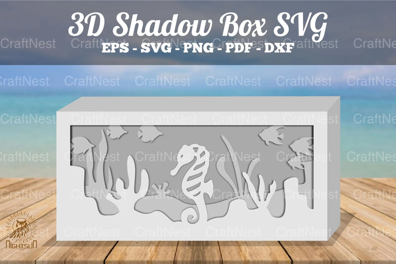 Seahorses Underwater Scene Shadow Box SVG Bundle - CraftNest - Digital Crafting and Art