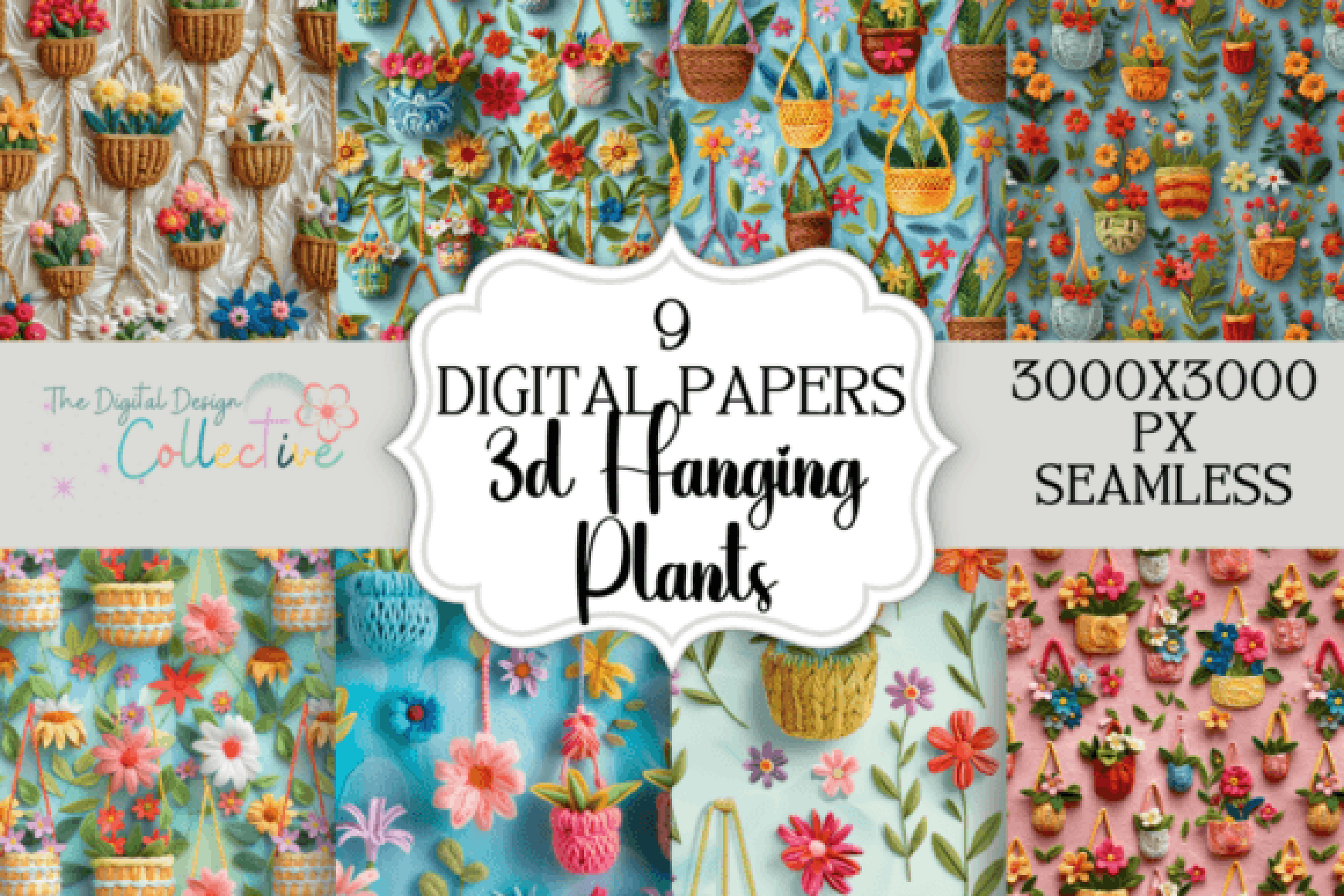 Seamless 3D Hanging Plants Digital Paper