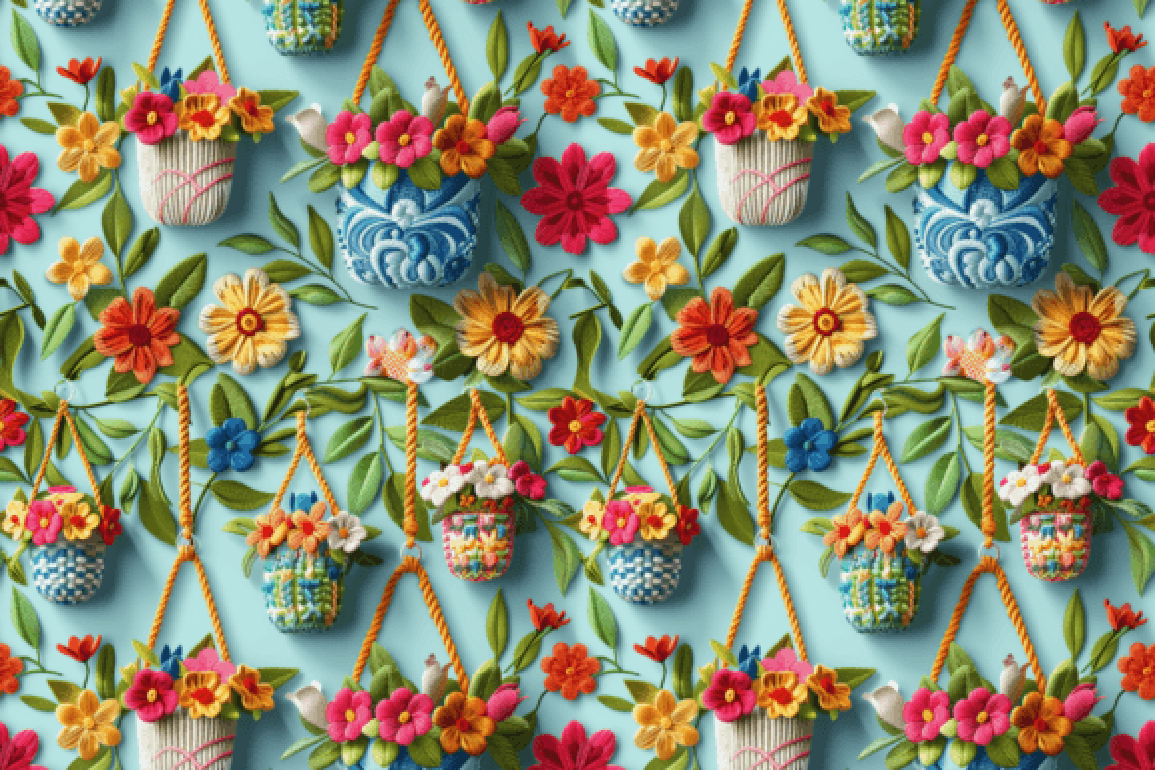 Seamless 3D Hanging Plants Digital Paper