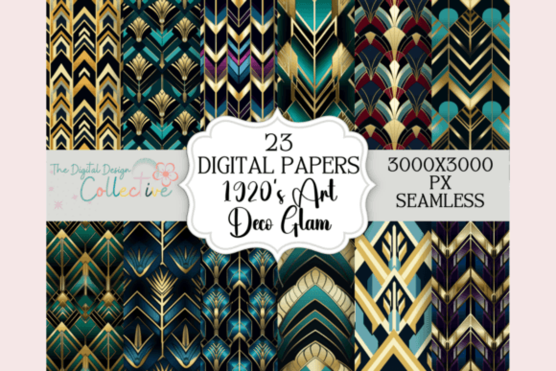 Seamless Art Deco Glam Pattern Digital Paper - CraftNest - Digital Crafting and Art